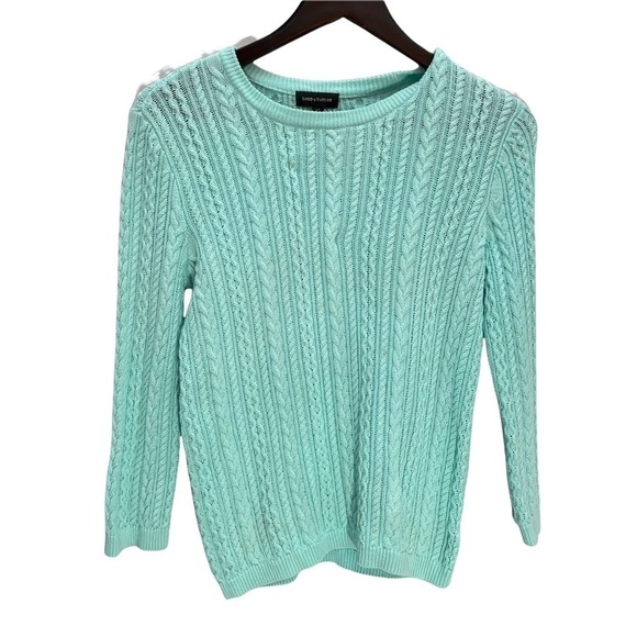 LORD & Taylor Mint Green 100% Cotton Cable Knit Pullover Sweater Size S - Picture 2 of 9